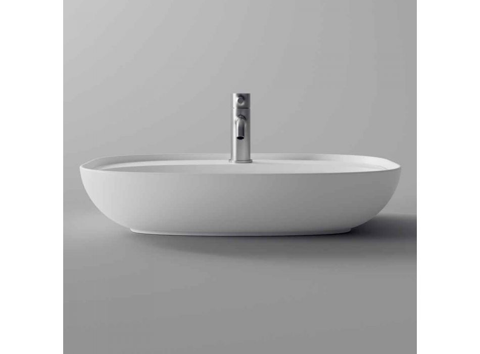 Lavabo Ovale da Appoggio per Bagno Design in Ceramica Made in Italy - Omarance Viadurini