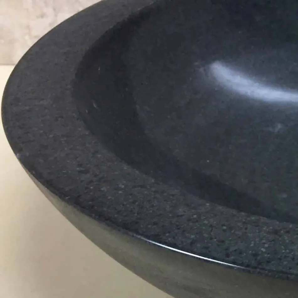 Lavabo per bagno da appoggio di design in pietra naturale nera Ziva Viadurini
