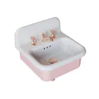 Lavabo per il Bagno Sospeso e in Ceramica Color Bianco e Rosa Confetto - Manila Viadurini