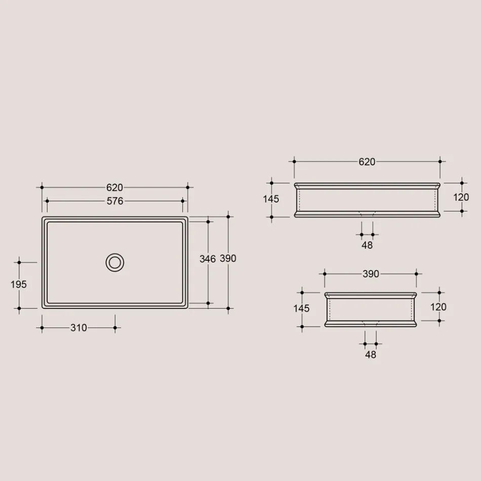 Lavabo Rettangolare da Appoggio in Ceramica Lucida Made in Italy - Debora Viadurini