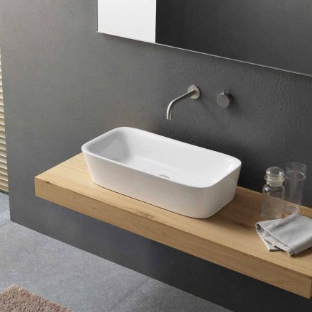 Lavabo Rettangolare Moderno in Ceramica di Design da Appoggio - Lipperialav1 Viadurini