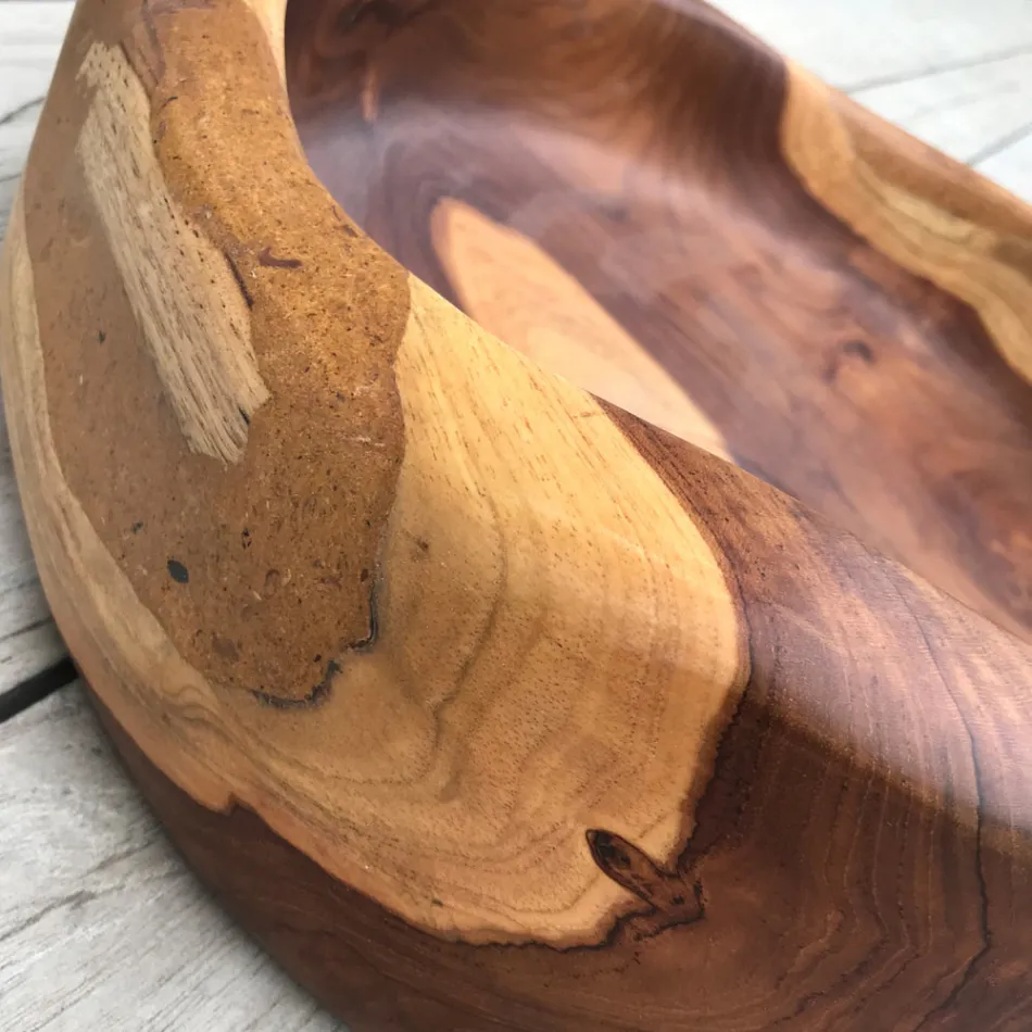 Lavabo Rotondo da Appoggio Moderno in Teak Naturale Levigato - Zino Viadurini