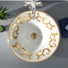 Lavabo Semincasso con Decori Blu Cobalto e Oro o Oro Made in italy - Capatosta Viadurini