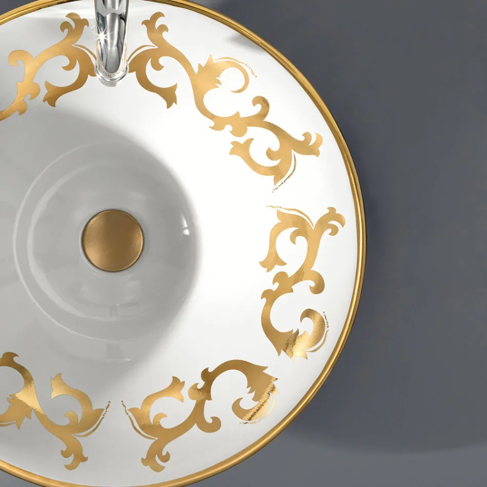 Lavabo Semincasso con Decori Blu Cobalto e Oro o Oro Made in italy - Capatosta Viadurini