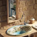 Lavabo Semincasso in Fire Clay con Paesaggio di Deruta Made in italy - Principe Viadurini
