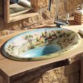 Lavabo Semincasso in Fire Clay con Paesaggio di Deruta Made in Italy - Principe