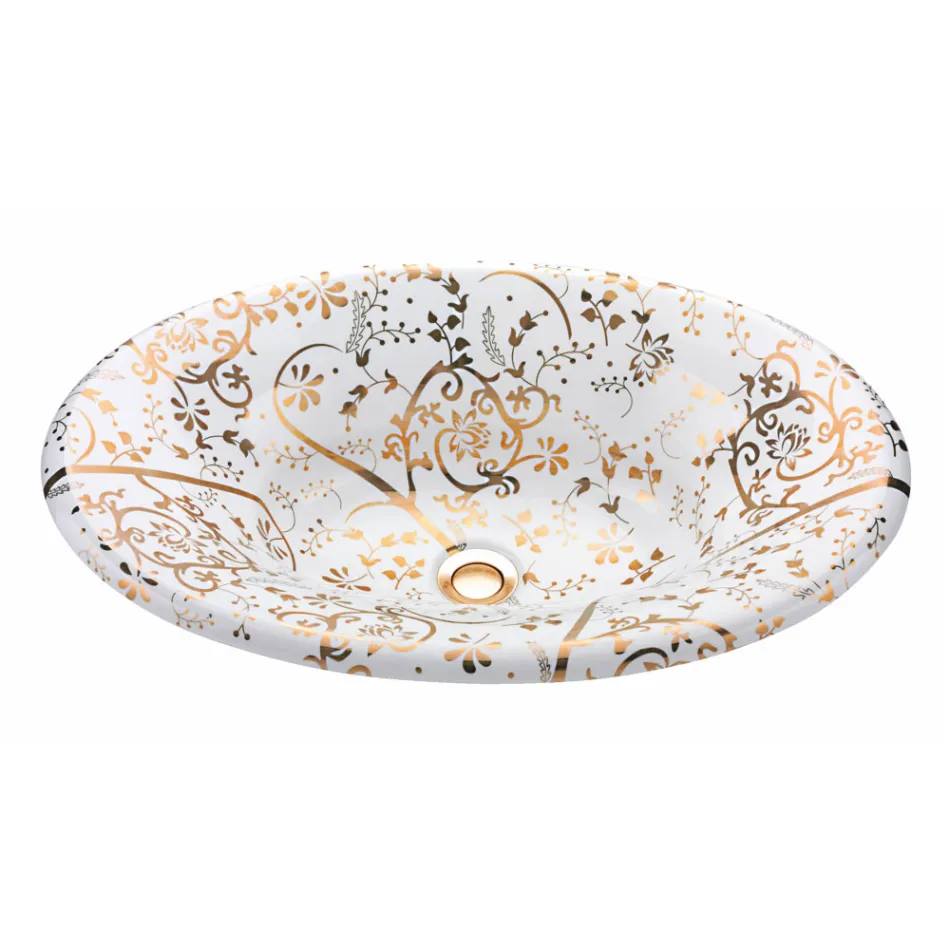 Lavabo Semincasso in Fire Clay con Spirale d'Oro Made in italy - Principe Viadurini