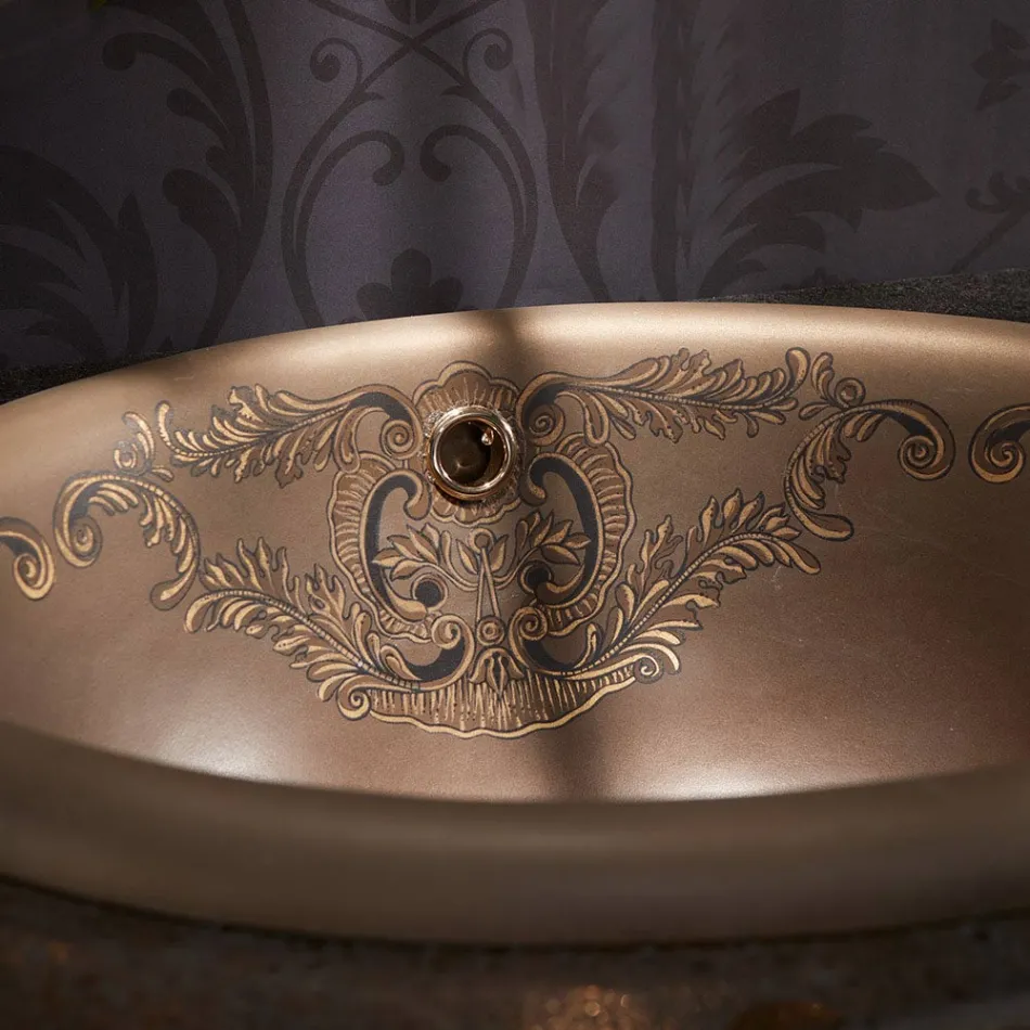 Lavabo Semincasso in Fire Clay Marrone Araldica Made in italy - Botticino Viadurini
