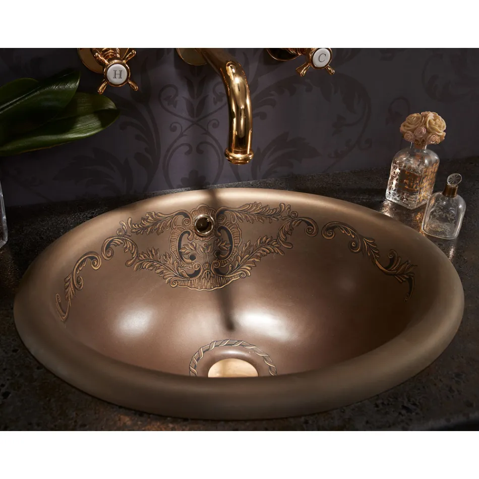 Lavabo Semincasso in Fire Clay Marrone Araldica Made in Italy - Botticino Viadurini