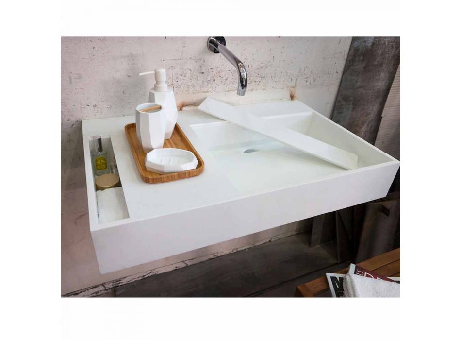 Lavabo sospeso/da appoggio con vasca contenitore in Solid Surface Enna Viadurini