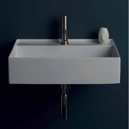 Lavabo sospeso in ceramica design moderno Sun 60x45 cm, made in Italy Viadurini