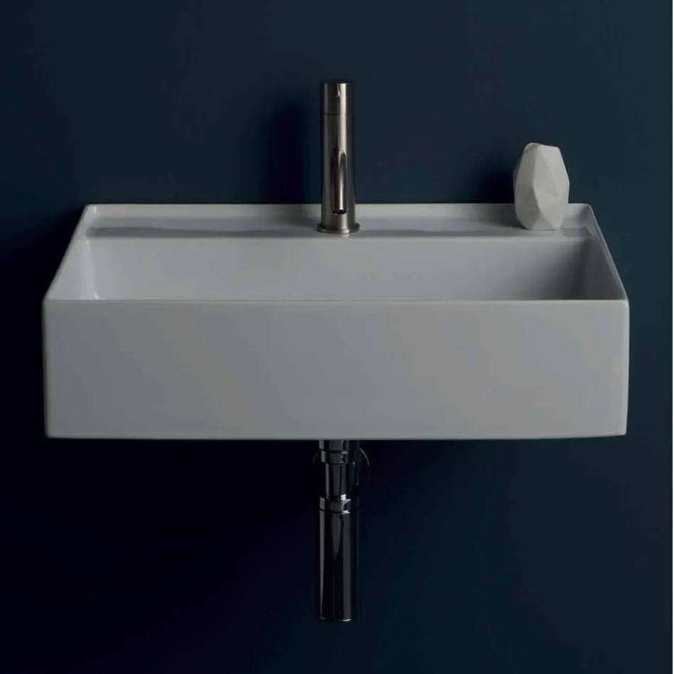 Lavabo sospeso in ceramica design moderno Sun 60x45 cm, made in Italy Viadurini