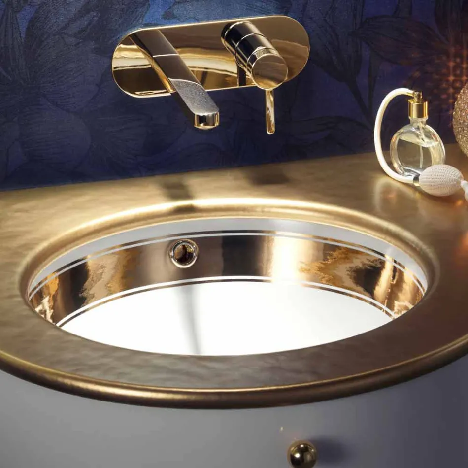 Lavabo sottopiano barocco in fire clay e oro made in Italy, Egeo Viadurini
