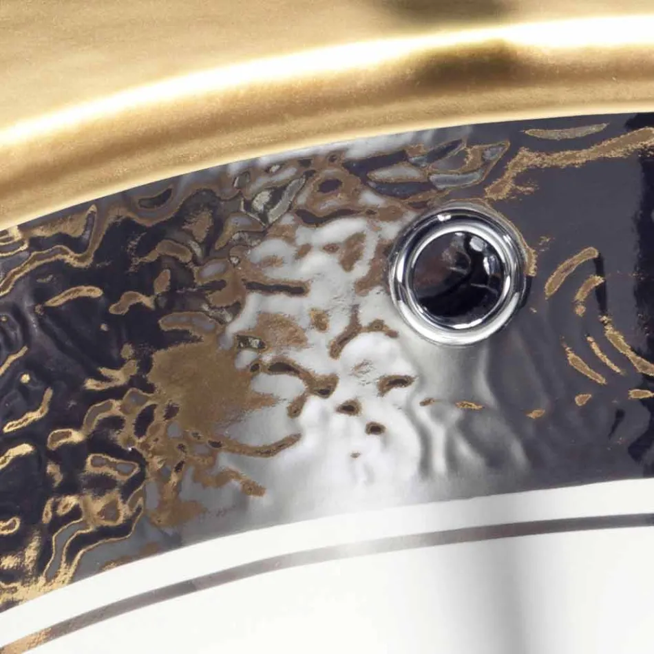 Lavabo sottopiano barocco in fire clay e platino made in Italy, Egeo Viadurini