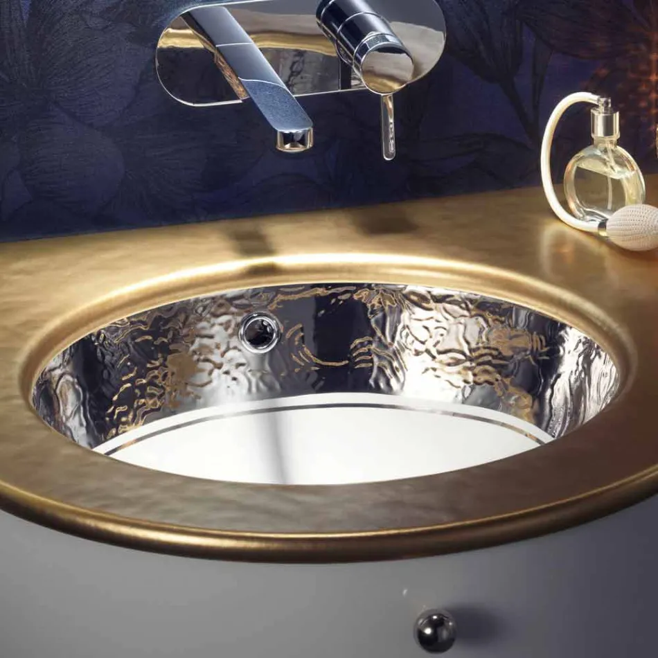 Lavabo sottopiano barocco in fire clay e platino made in Italy, Egeo Viadurini