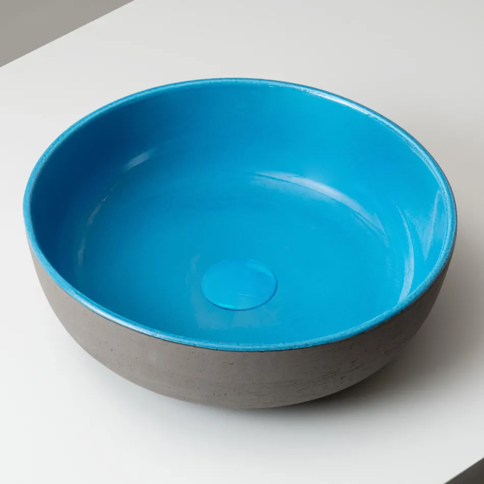 Lavabo Svasato da Appoggio in Raku Scuro Made in Italy - Drip Viadurini