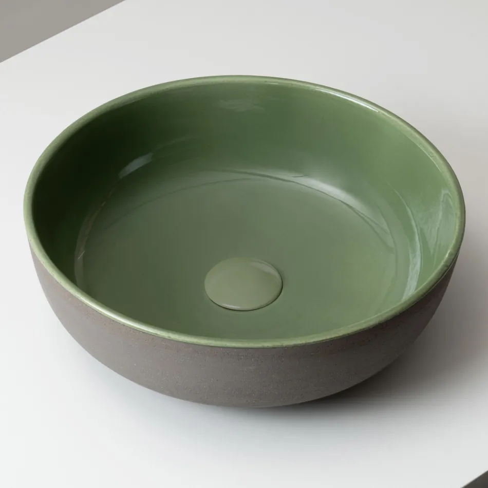 Lavabo Svasato da Appoggio in Raku Scuro Made in Italy - Drip Viadurini