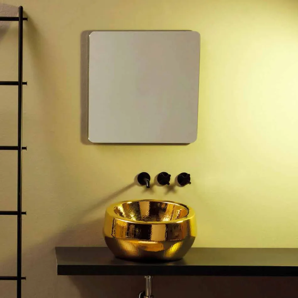 Lavabo tondo da appoggio di design in ceramica gold made Italy Elisa Viadurini