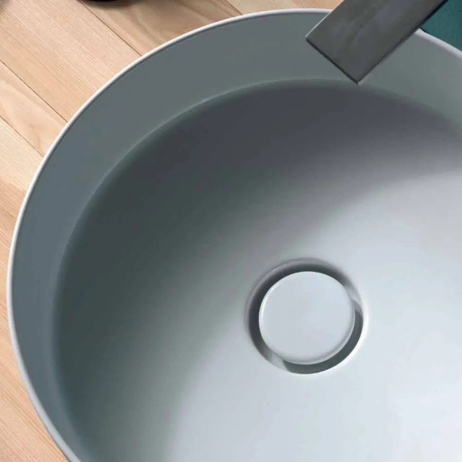 Lavabo tondo da appoggio in ceramica moderno Sun Circle diametro 40 cm Viadurini