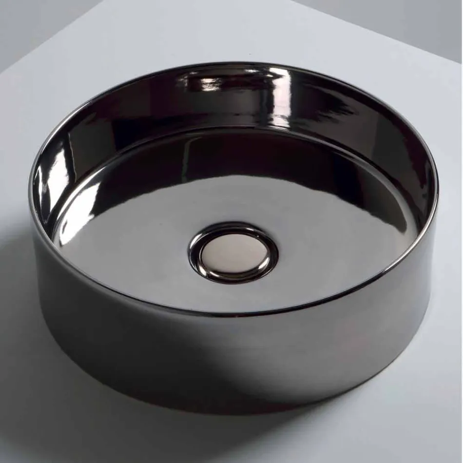 Lavabo tondo da appoggio in ceramica moderno Sun Circle diametro 40 cm Viadurini