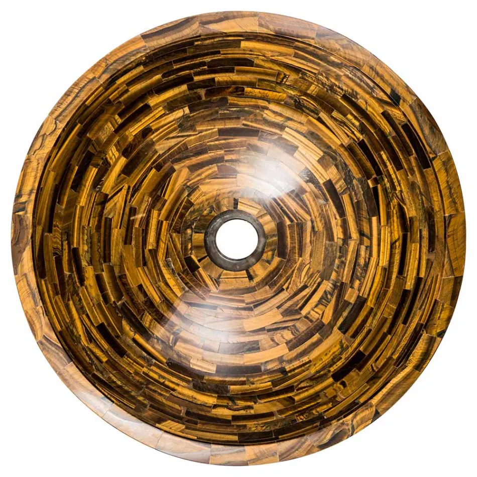 Lavabo tondo da appoggio in pietra occhio di tigre Pollon Viadurini