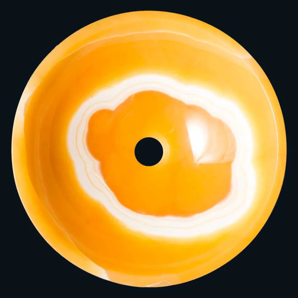 Lavabo tondo da appoggio in pietra onice arancione Aris Viadurini