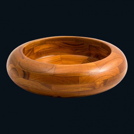 Lavabo tondo in legno di teak da appoggio Leon, pezzo unico Viadurini