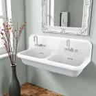Lavabo Vintage a Muro a Doppia Vasca in Ceramica Grigia - Jack Viadurini