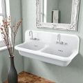 Lavabo Vintage a Muro a Doppia Vasca in Ceramica Grigia - Jack