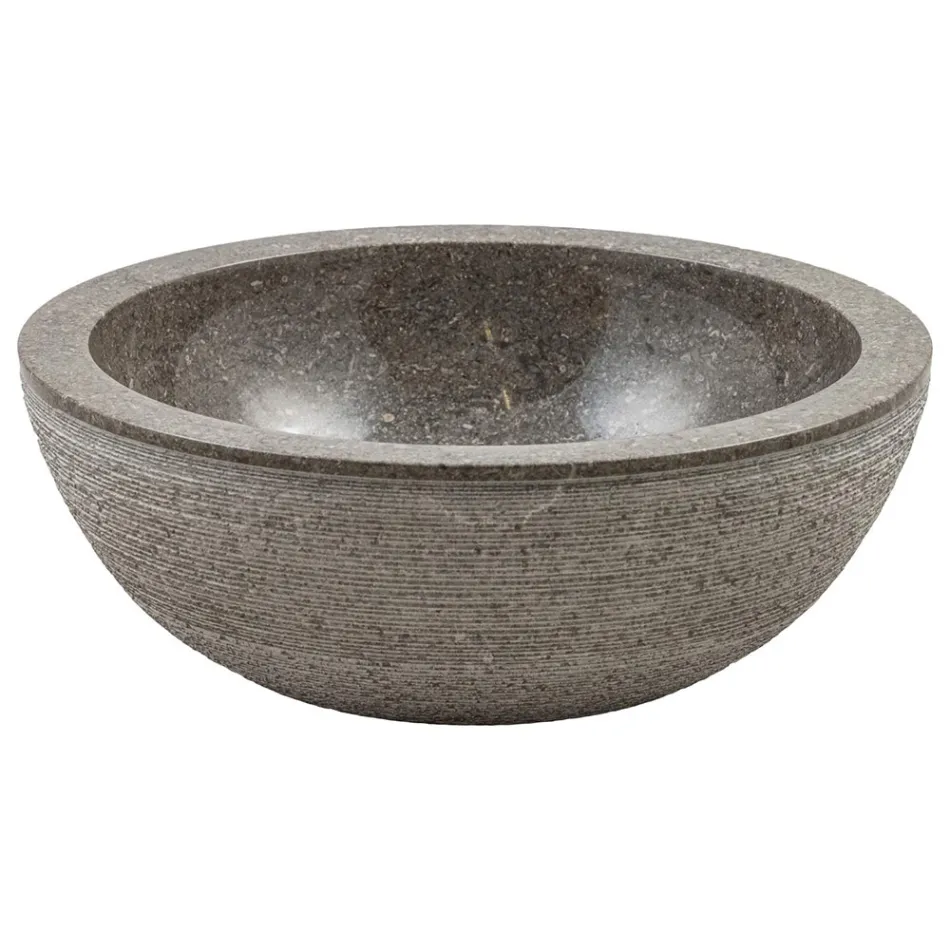 Lavandino circolare da appoggio in marmo fatto a mano, Bucine Viadurini