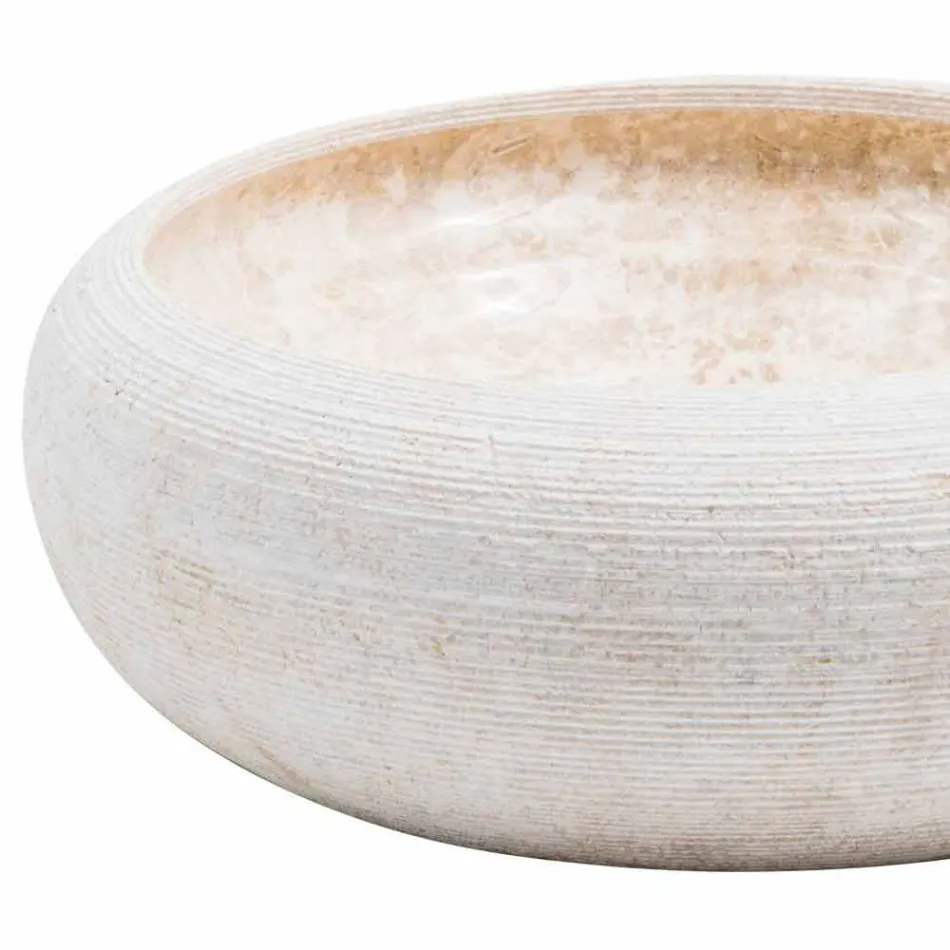 Lavandino da appoggio circolare fatto a mano in marmo bianco, Bucciano Viadurini