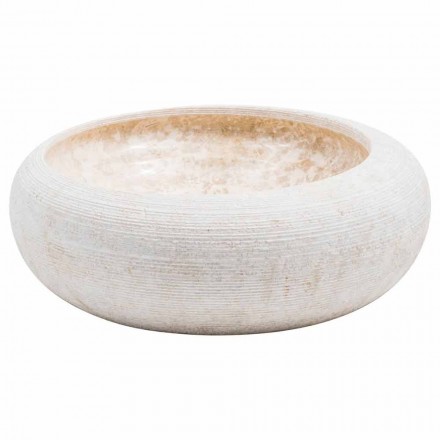 Lavandino da appoggio circolare fatto a mano in marmo bianco, Bucciano Viadurini