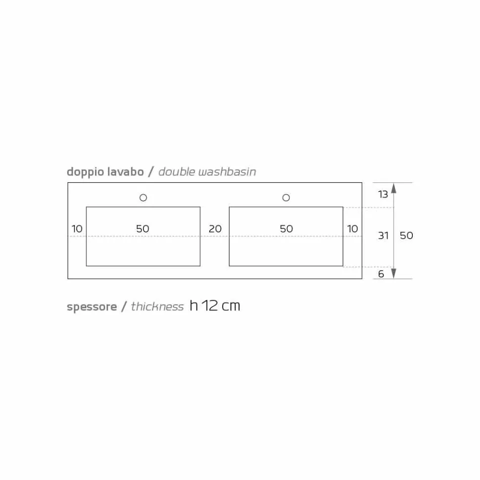 Lavandino doppio sospeso moderno in Luxolid made in Italy, Ruffano Viadurini