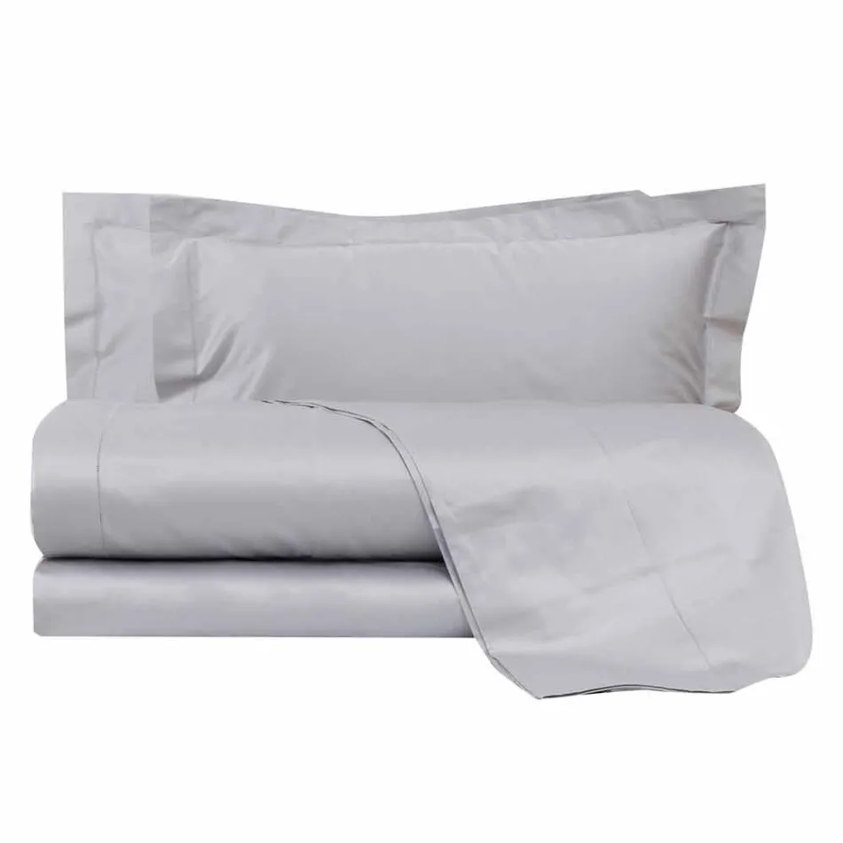 Lenzuola Tinta Unita Completo in Raso di Cotone per Letto Matrimoniale - Ibisco Viadurini