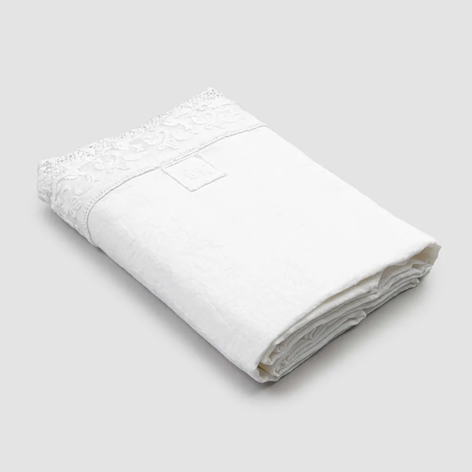 Lenzuolo di Lino Bianco con Pizzo per Letto Matrimoniale Alta Qualità - Fiumana Viadurini