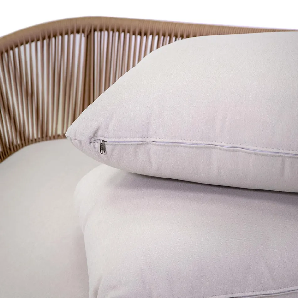 Lettino da Esterno con Struttura in Teak, Corde e Cuscini - Tenda Viadurini