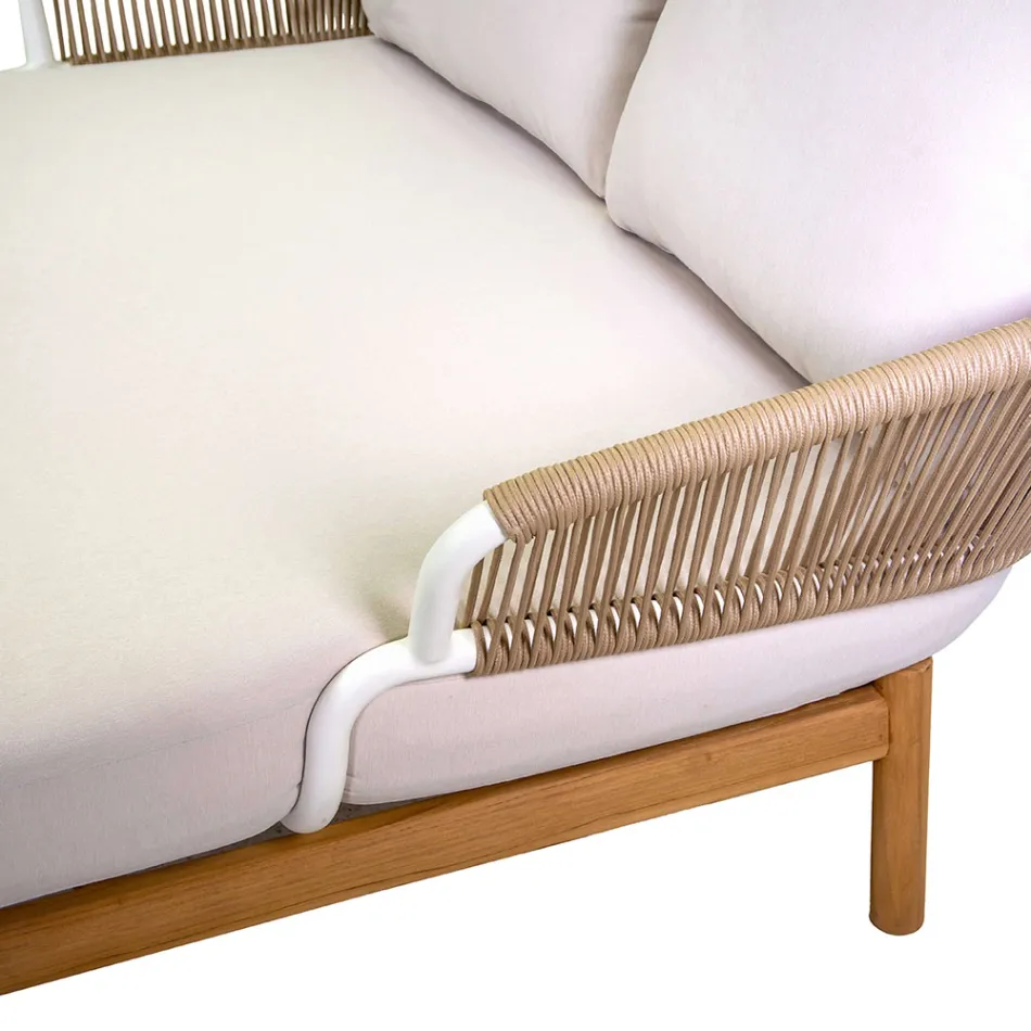 Lettino da Esterno con Struttura in Teak, Corde e Cuscini - Tenda Viadurini