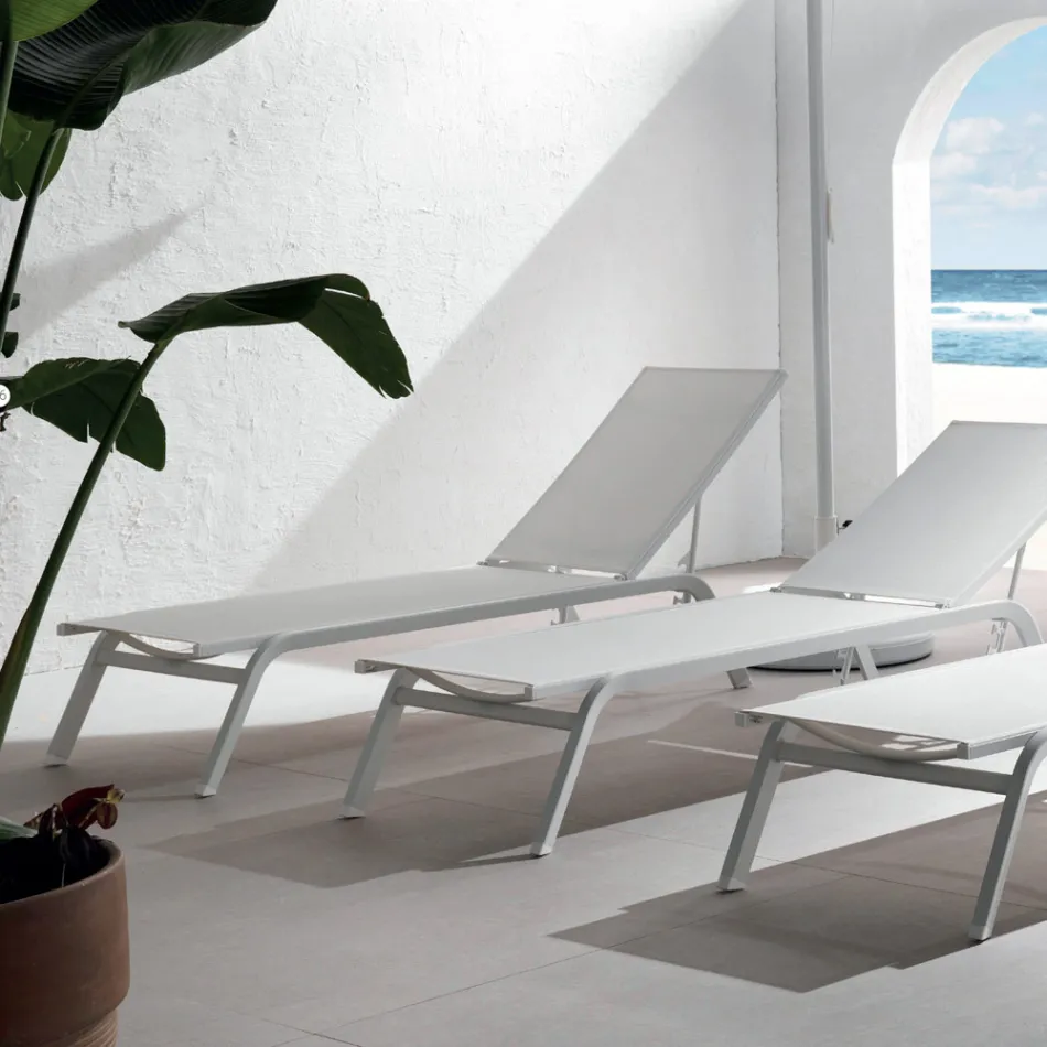 Lettino da Esterno in Alluminio e Textilene con Ruote a Scomparsa, 2 Pezzi - Donkey Viadurini