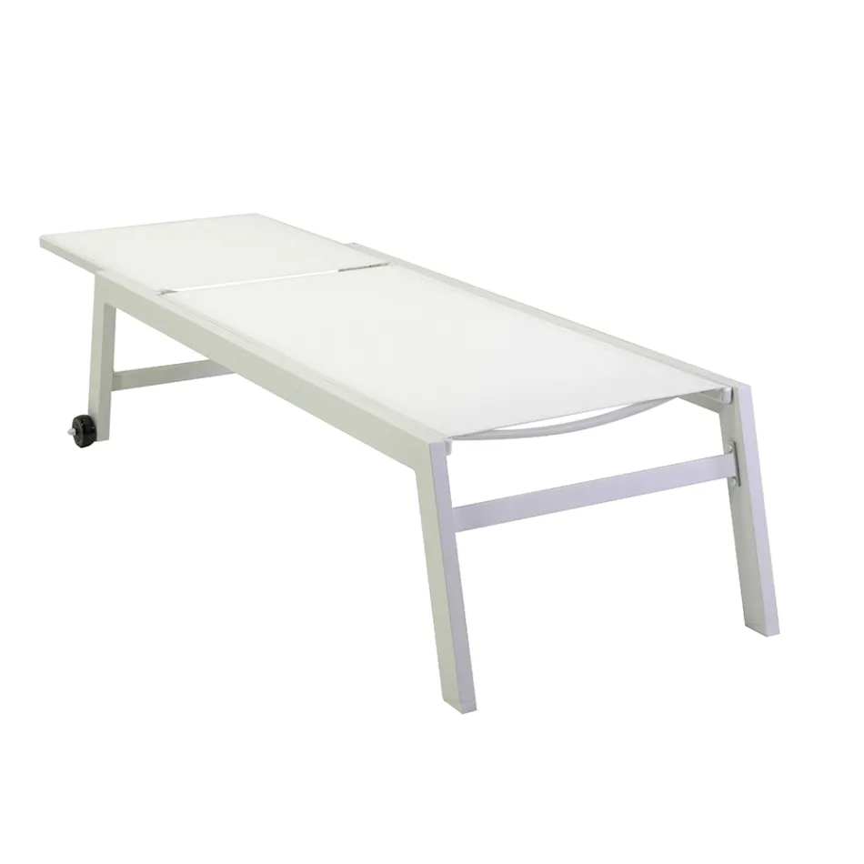 Lettino da Esterno Realizzato in Alluminio e Textilene con 2 Ruote - Costume Viadurini