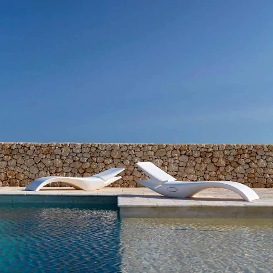 Lettino da Giardino Chaise Longue di Design in Plastica Bianca - Zoe by Mayyour Viadurini