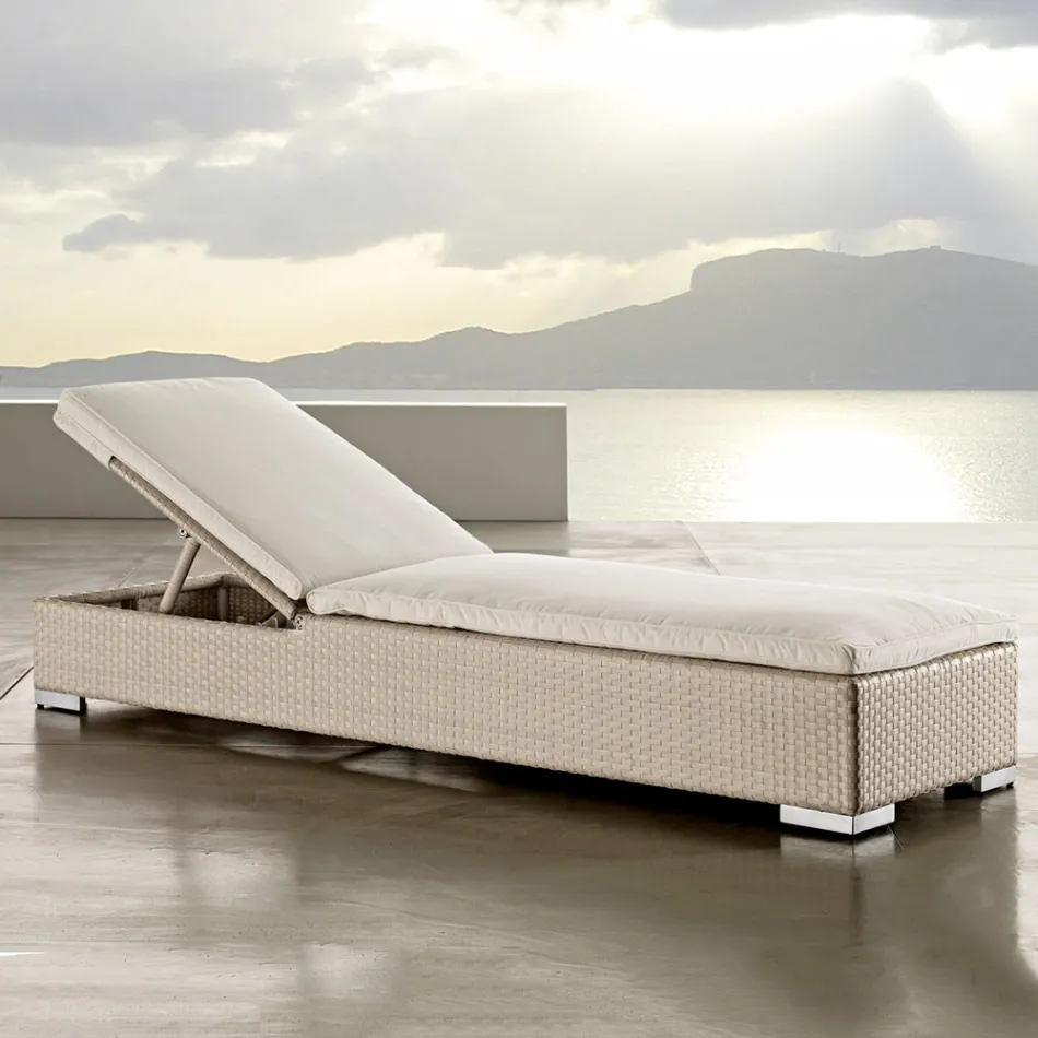 Lettino da Giardino in Polyrattan Intrecciato a Mano – Experia Viadurini