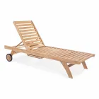 Lettino da Giardino Moderno Reclinabile con Ruote in Legno Teak – Canarino Viadurini