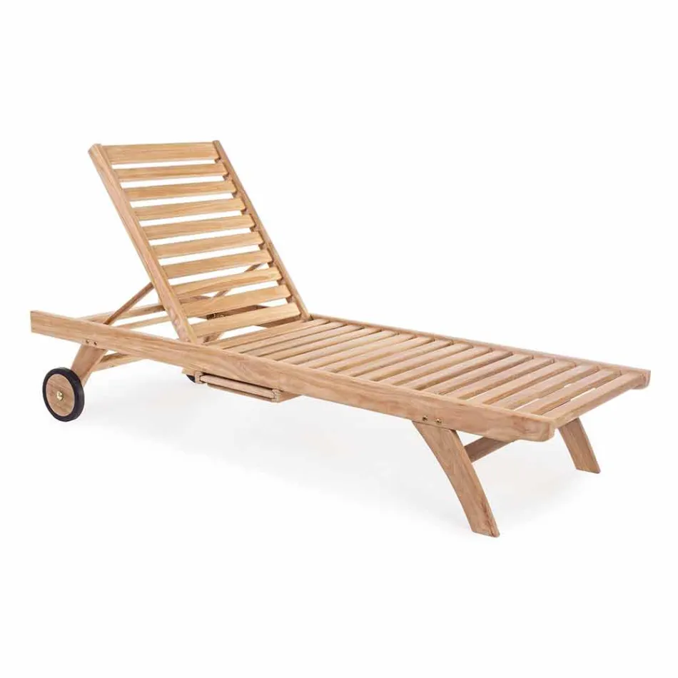 Lettino da Giardino Moderno Reclinabile con Ruote in Legno Teak – Canarino Viadurini