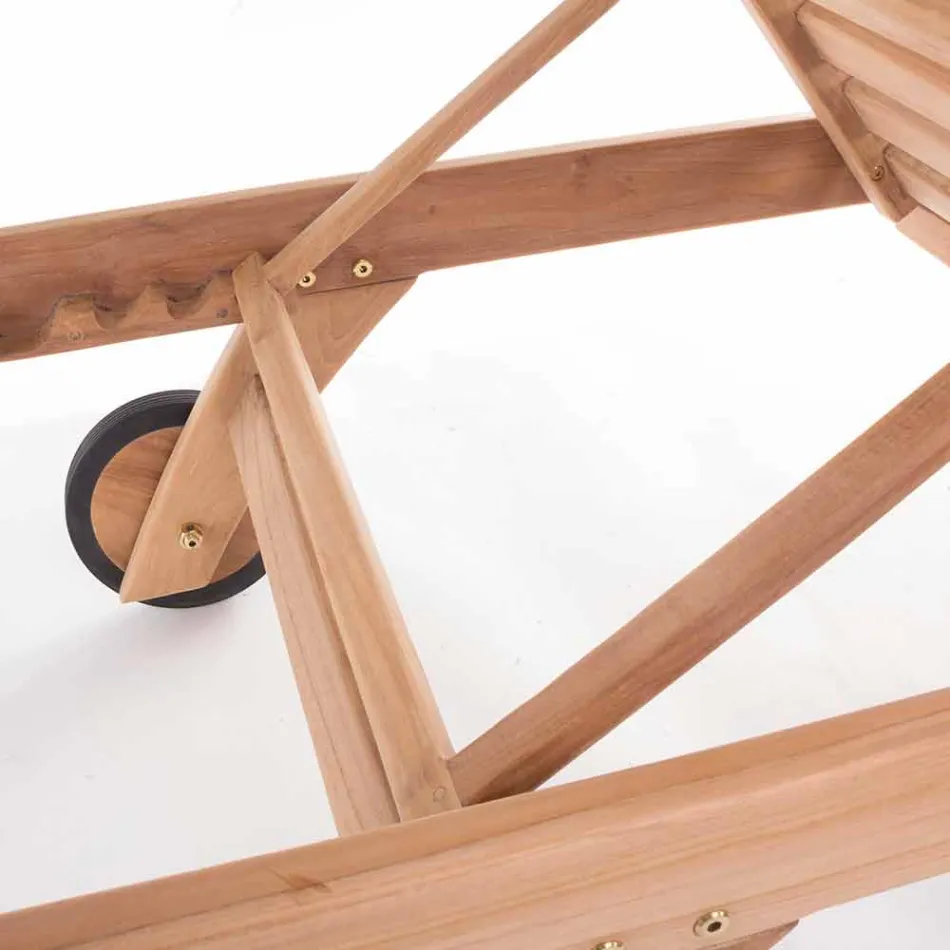 Lettino da Giardino Moderno Reclinabile con Ruote in Legno Teak – Canarino Viadurini