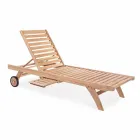 Lettino da Giardino Moderno Reclinabile con Ruote in Legno Teak – Canarino Viadurini
