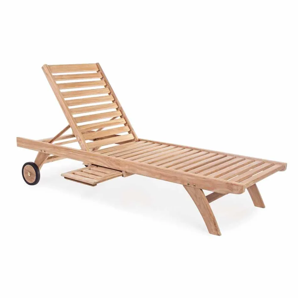Lettino da Giardino Moderno Reclinabile con Ruote in Legno Teak – Canarino Viadurini