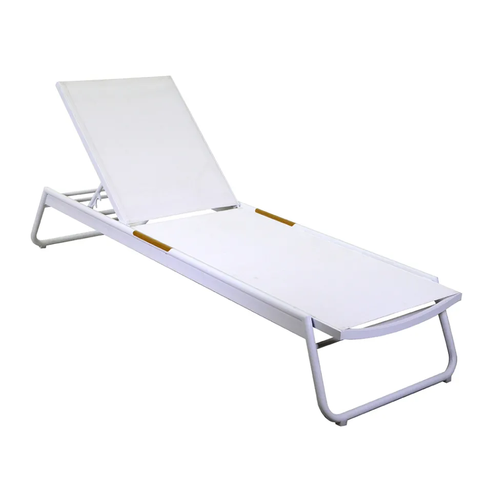 Lettino in Alluminio e Textilene con Inserto in Polywood - Inchiostro Viadurini