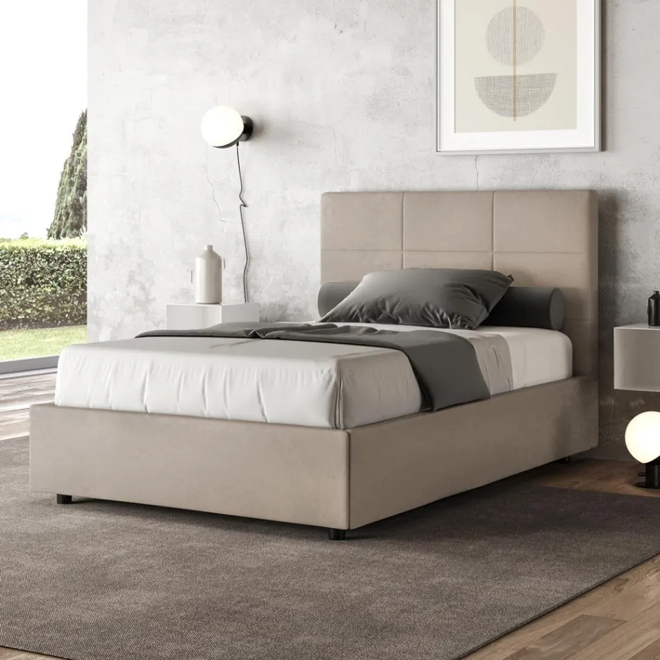 Letto 120x200 cm con Testata a Rettangoli in Microfibra Made in Italy - Brina Viadurini