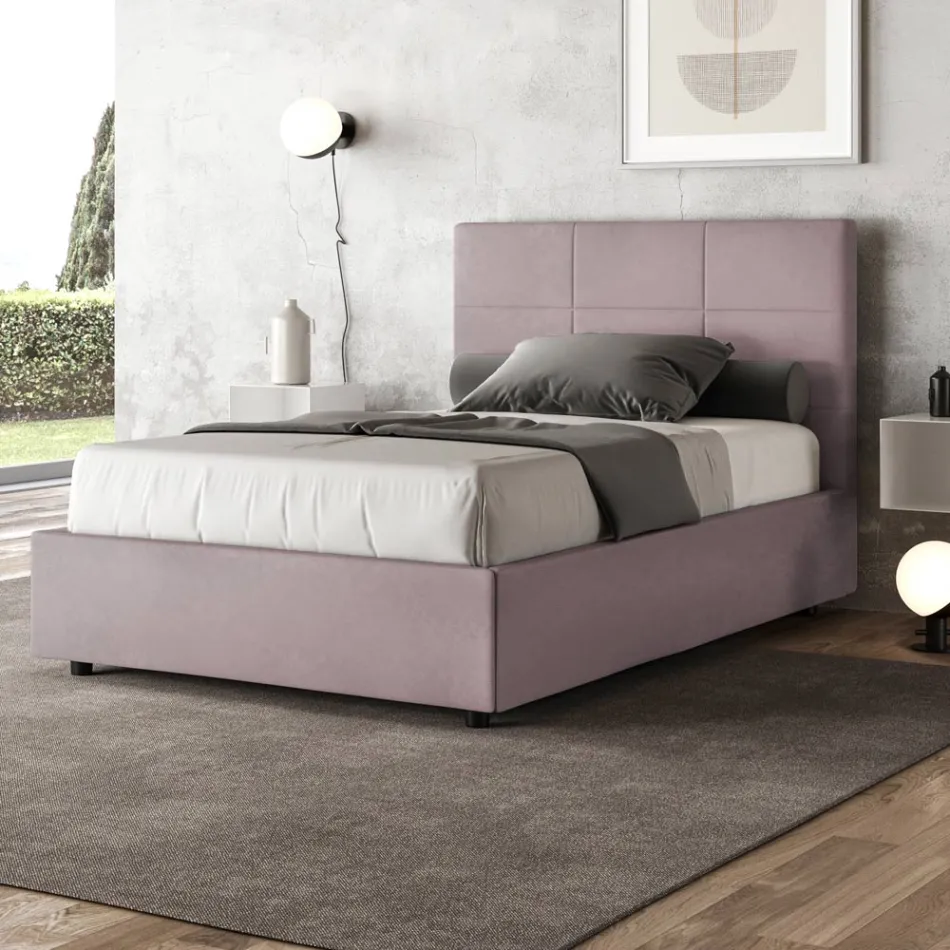 Letto 120x200 cm con Testata a Rettangoli in Microfibra Made in Italy - Brina Viadurini