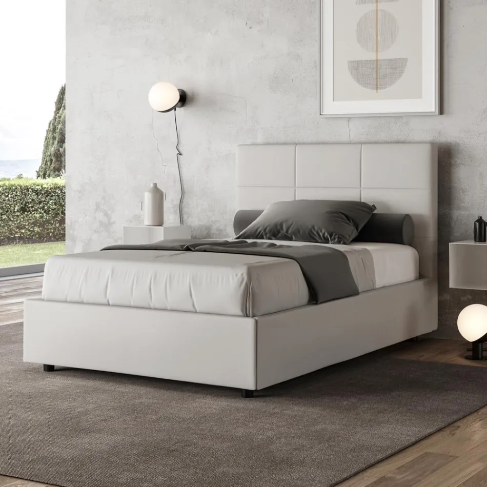 Letto 120x200 cm con Testata a Rettangoli in Similpelle Made in Italy - Brina Viadurini